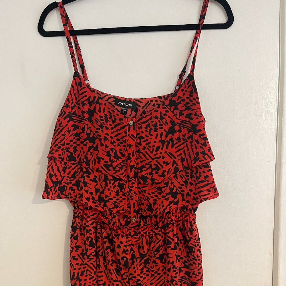 Bebe Red Black Abstract Print Sleeveless Romper Size Small